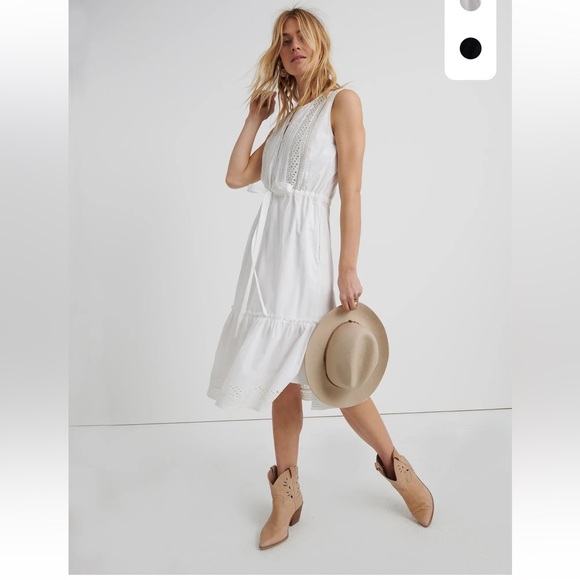 Lucky Brand White Eyelet Tie-Waist Midi Dress